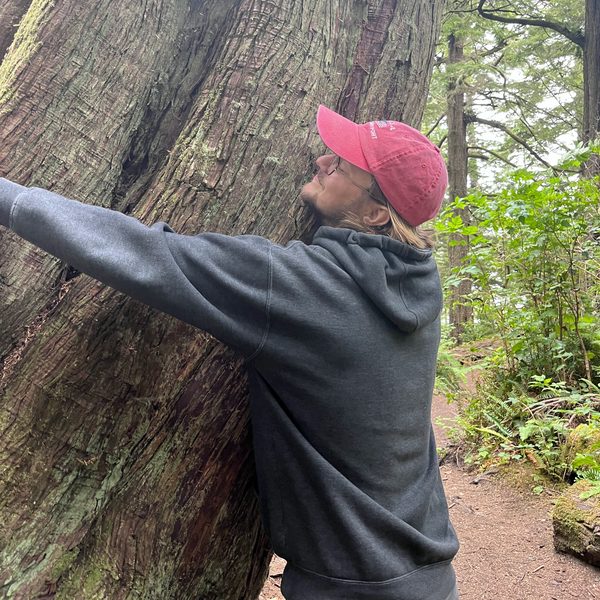 Thor hugging an old cedar