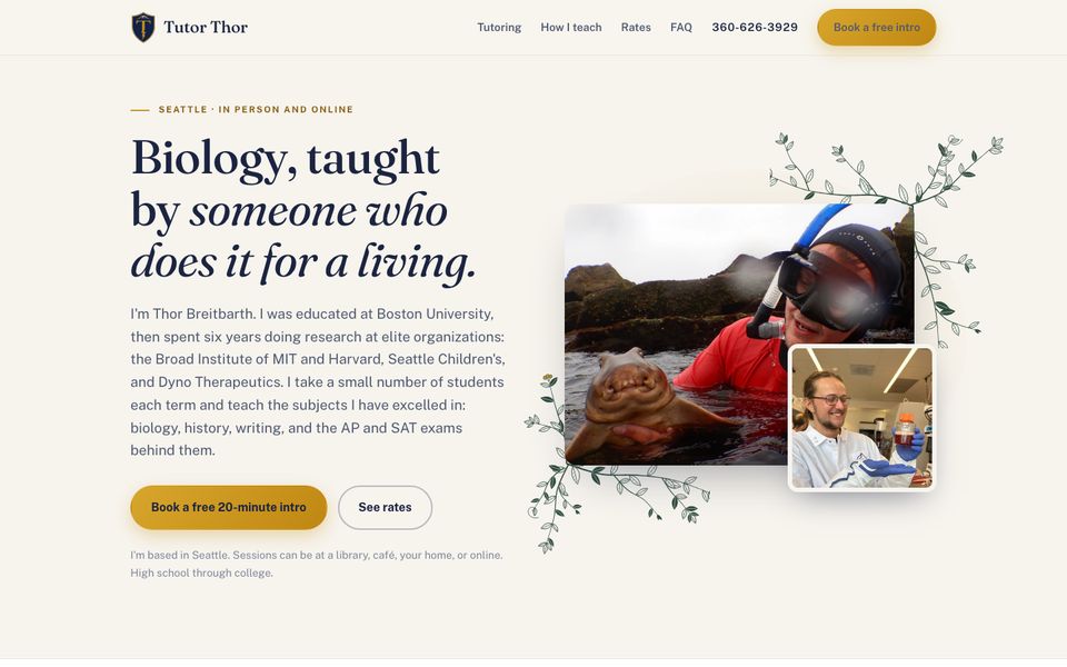 The live tutorthor.com homepage